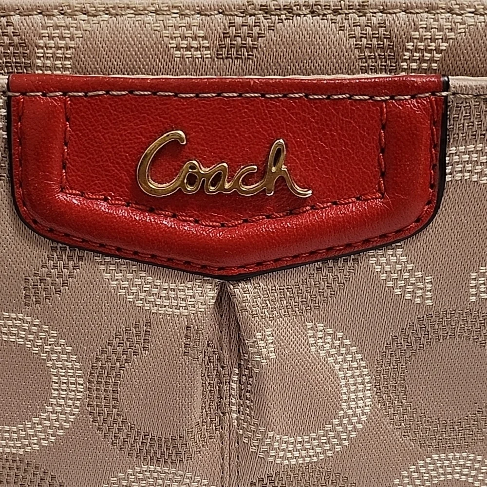 Coach Tan and Red Signature Wristlet